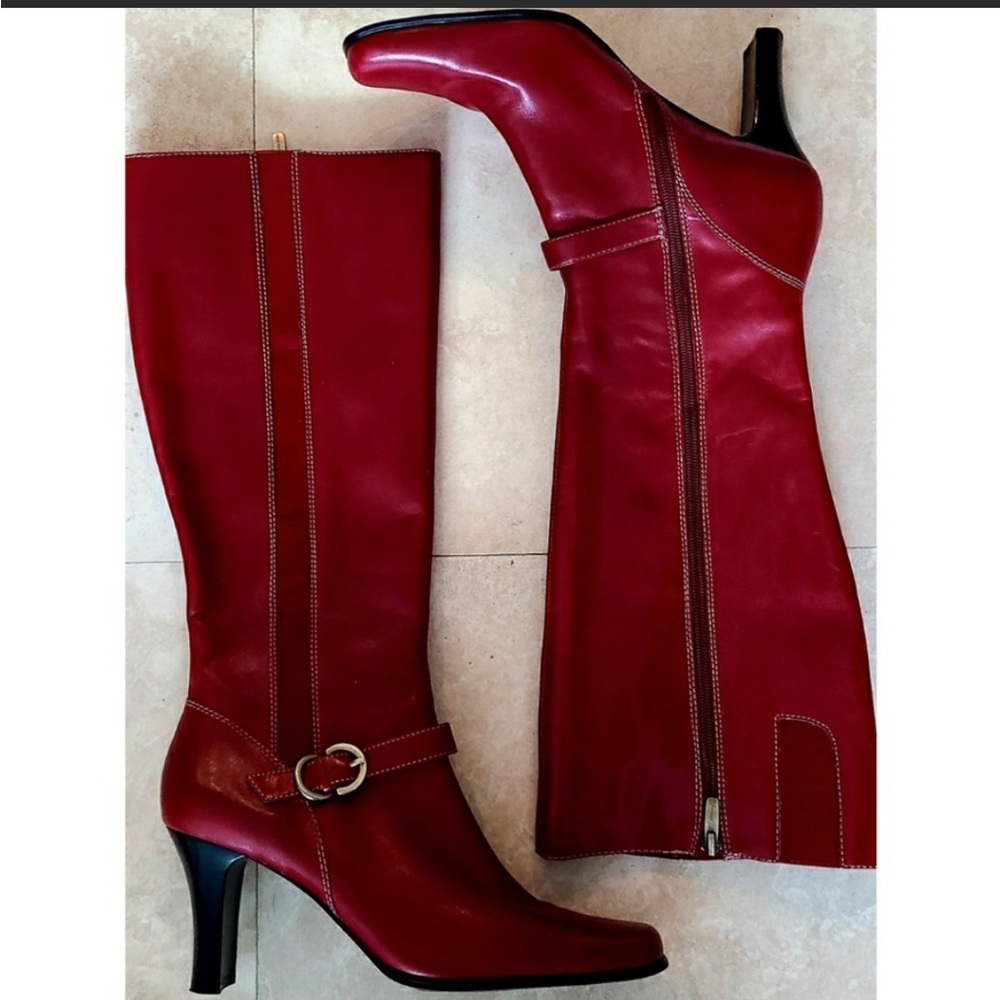 Red tall boots